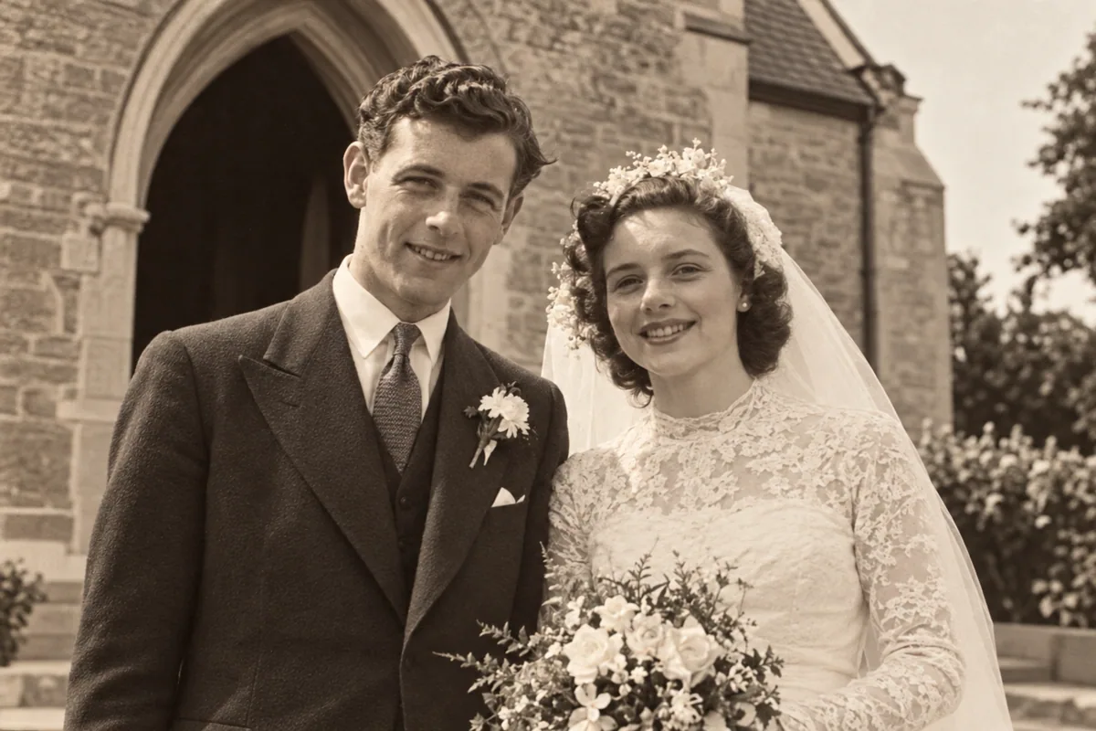 Wedding portrait, gently restored photo (illustrative)