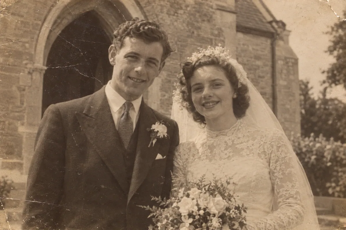 Wedding portrait, original aged photo (illustrative)