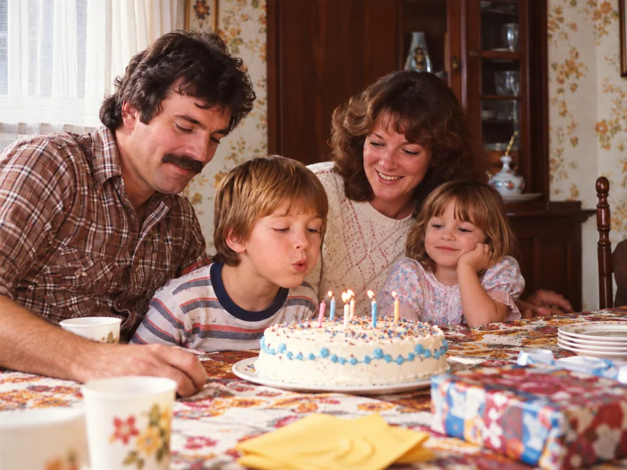 A candid 1980s family birthday photograph — illustrative after photo